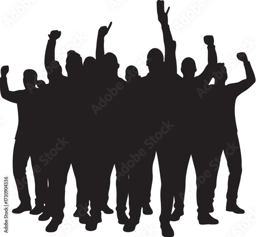 vector of group cheering in silhouette 