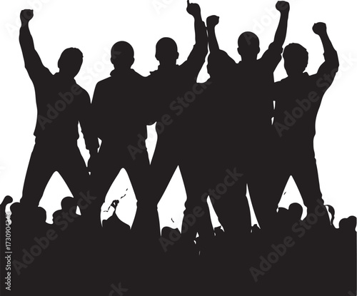 vector of group cheering in silhouette 