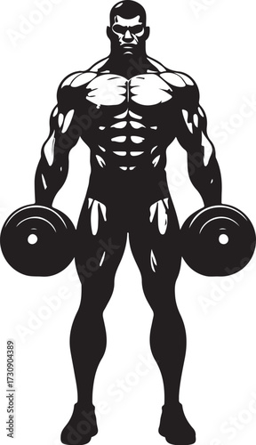 black vector of man lifting weights in silhouette