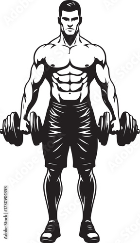 black vector of man lifting weights in silhouette