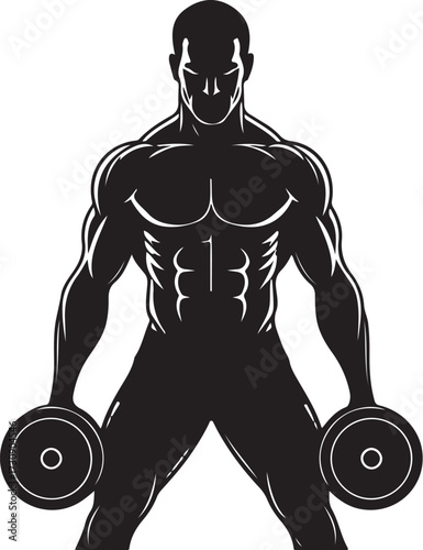 black vector of man lifting weights in silhouette