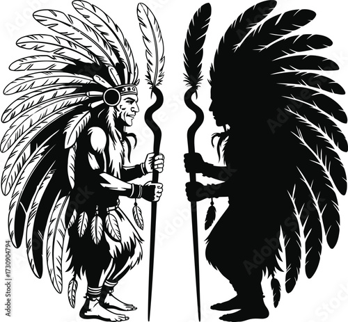 Native American Indian Chief Headdress Culture Tribal People Vector Art