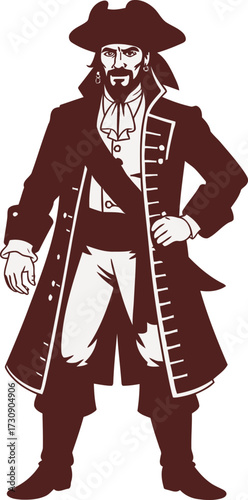 Pirate Captain Silhouette Vector Illustration Old Fashioned
