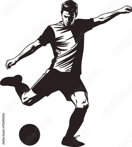 Soccer Player Kicking Ball Action Sports Game Athlete Vector Illustration