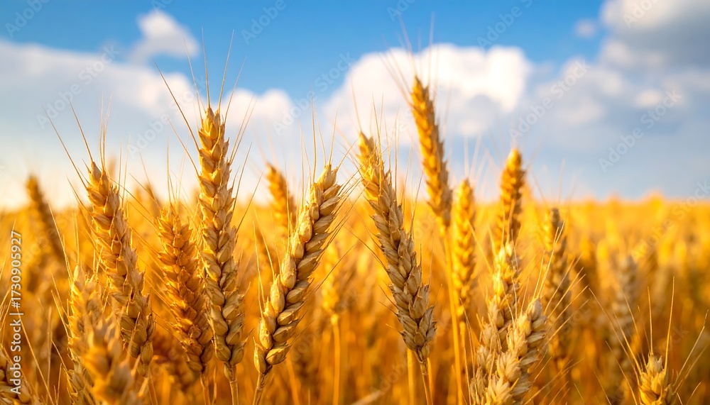Fototapeta premium Golden Wheat Field Under Sunny Sky.