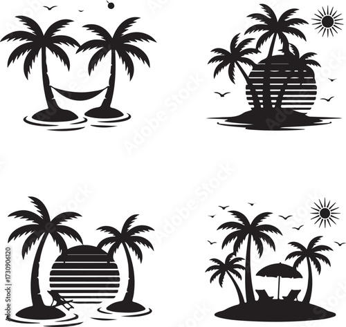 set of Palm trees, palm tree icon silhouette, vector art style
