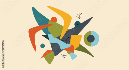 Dynamic Vector Abstract Shapes in Colorful Composition, Graphic Design Art, Minimalist Style, Digital Vector Artwork