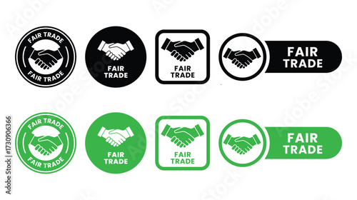 Collection of fair trade symbols featuring handshakes in various designs