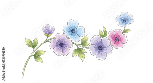 Floral Vector Illustration, Nature Design, Colorful Flowers, Botanical Art, Light Background, Artistic Viewpoint for Decor