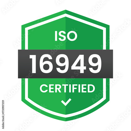 Iso 16949 certification badge with green and white design elements