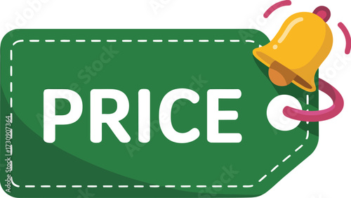 Green price tag with a ringing bell, symbolizing a sale or special offer