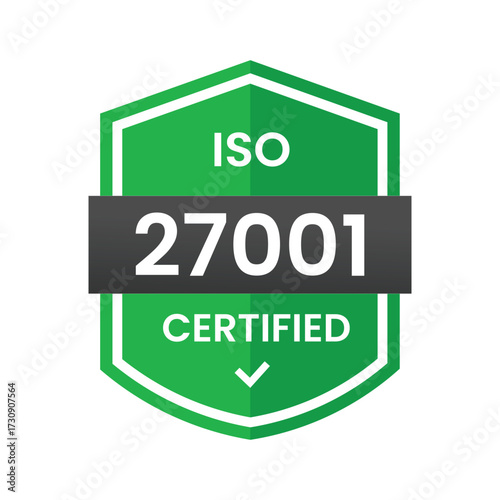 Iso 27001 certification badge with green and white design elements shown