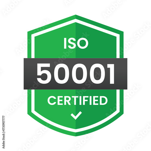 Iso 50001 certified badge in a green and white shield design