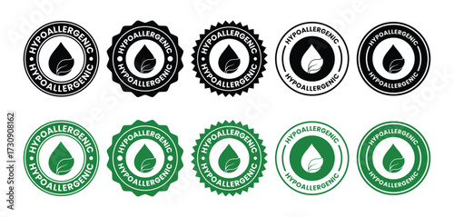 Variety of hypoallergenic product labels featuring a water droplet design