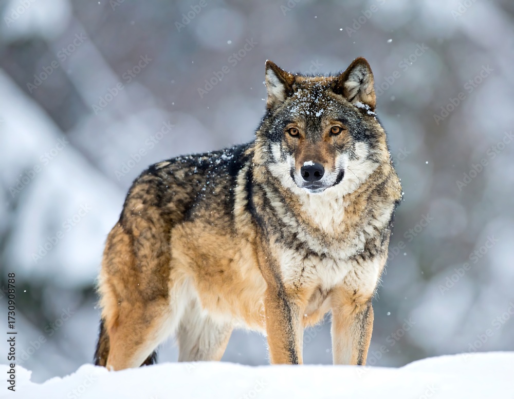 Fototapeta premium Majestic Wolf in Snowy Landscape.
