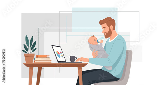 Balancing work and family: a dad working from home while taking care of his baby
