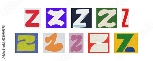 Colorful letter Z magazine clippings set, transparent PNG
