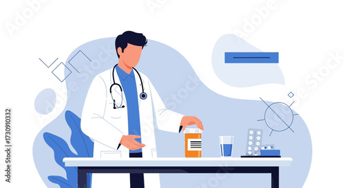 Doctor preparing medication, offering medical consultation with prescription medicine