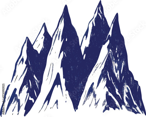 High mountain peak panorama vector illustration of a cold winter alpine landscape with snow, clouds, and sky