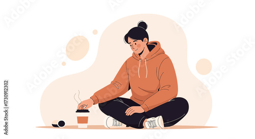 Illustration of a woman enjoying a coffee break in a relaxed and comfortable setting relaxing moment