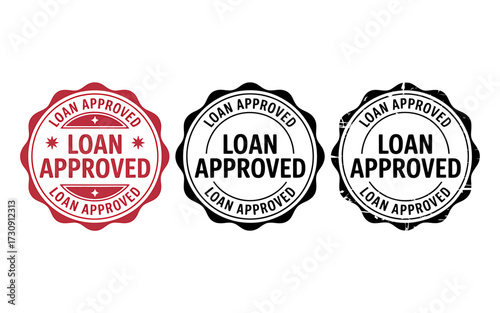 Loan Approval Stamps in Red and Black Colors Illustrating Financial Success and Creditworthiness for Business and Personal Finances
