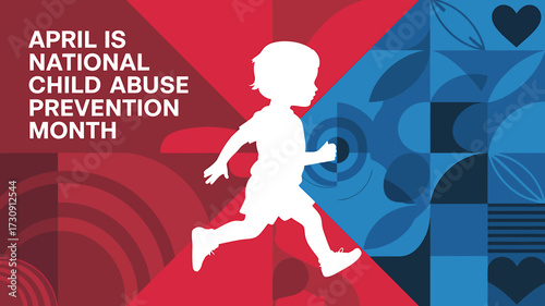 April is National Child Abuse Prevention Month illustration promoting awareness and safety for children with a young child running