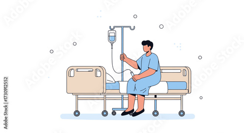 Illustration showcasing a patient with an intravenous drip in a hospital bed during medical care