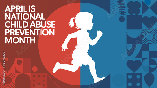 National Child Abuse Prevention Month Illustration with Running Child Silhouette for Awareness and Support Advocacy