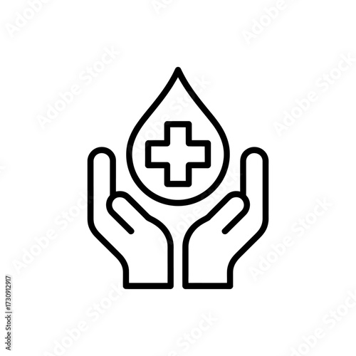 Blood Donation Concept with Hands Holding a Drop Symbolizing Healthcare and Support for Medical Assistance and Philanthropic Causes