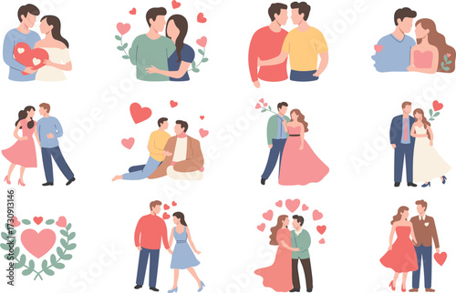 Love Couple & Romantic Elements Set vector
