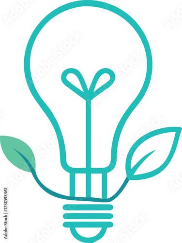 Green eco lightbulb concept: sustainable energy idea with leaf and plant