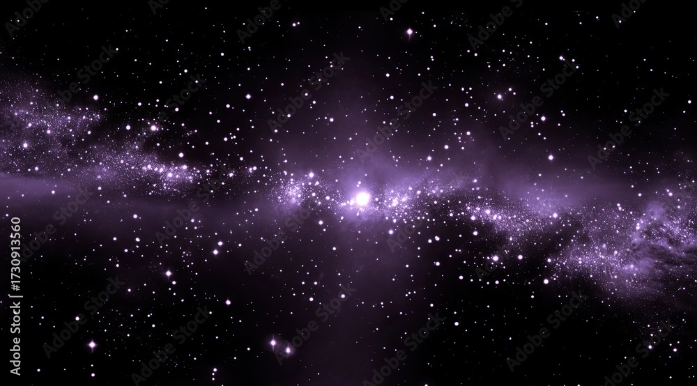Fototapeta premium A purple starry background with glowing stars on the left side of the screen, creating an elegant and mysterious atmosphere