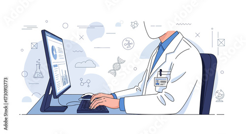Scientist analyzes data on computer screen in laboratory setting a modern depiction of scientific
