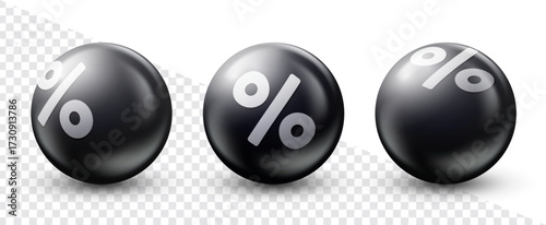 Black 3D sphere ball with percentage sign for sale or black friday discount. Vector illustration