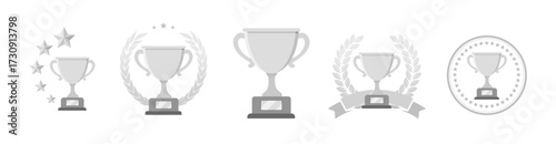 Silver trophy cup icon set. Award medals and badges. Winner symbol vector illustration