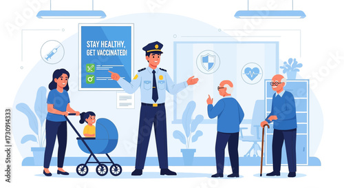 Vaccination campaign encouraging people to get vaccinated for health and safety promotion