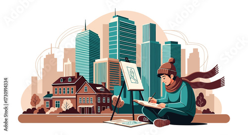 Urban artist capturing city life a depiction of creativity in a modern landscape