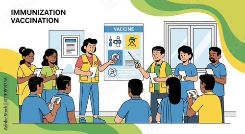 Vaccination training session with diverse healthcare workers and professionals focusing on