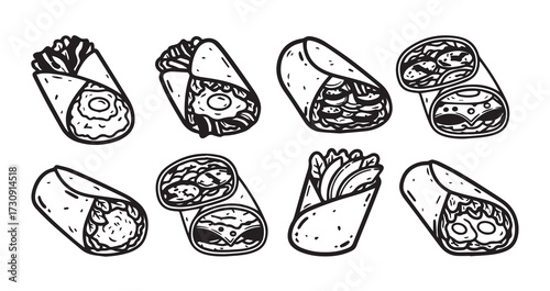 Breakfast Wrap Line Art Fast Food Sketch Vector