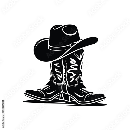 Classic cowboy boots and hat silhouette symbolizing the wild west and american frontier spirit