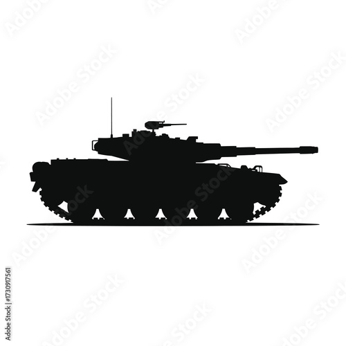 Silhouette of a powerful military tank ready for action on the battlefield
