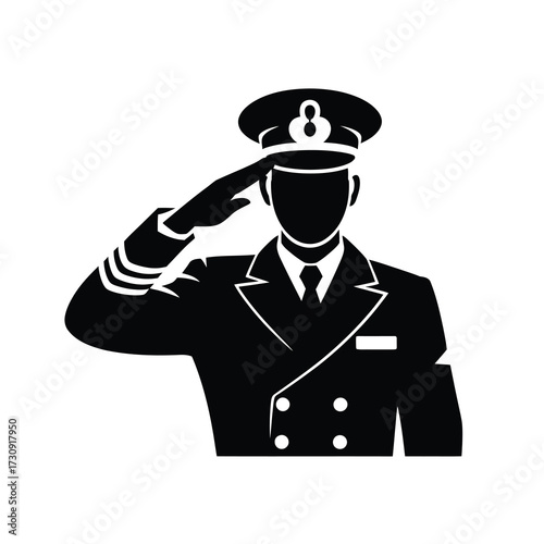 Military officer saluting respectfully in uniform detailed artwork representation