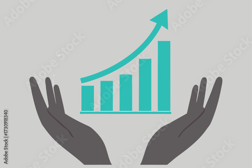 Hands Cupping A Growing Bar Chart With Upward Arrow growth graph