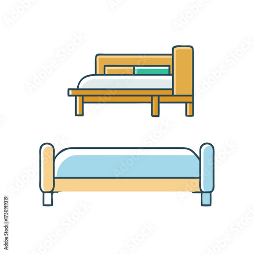 Illustration showing two bed frames of different styles on a white background