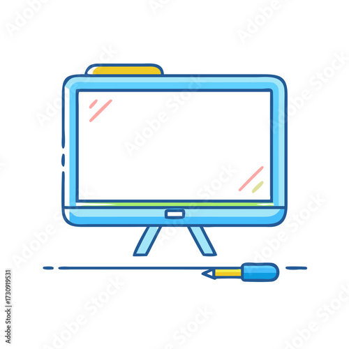 Colorful Cartoon Whiteboard with Pen for Teaching and Education Illustration