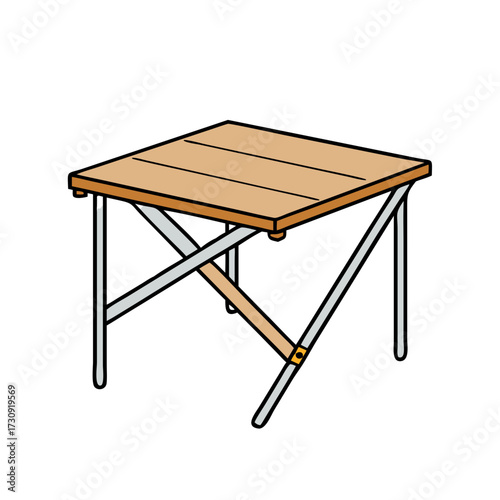 Illustration of a small folding table with a wood grain top