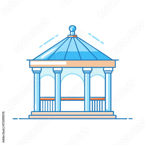 Blue cartoon gazebo structure design illustration for outdoor activities, architecture
