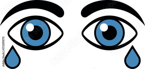 Sad blue eyes with tears falling, symbolizing sorrow and grief