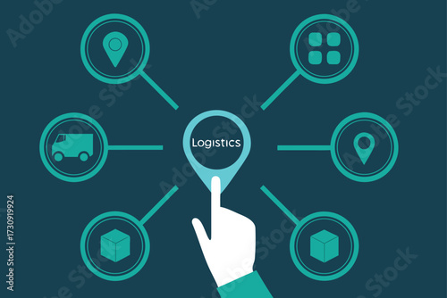 Logistics Network with Icons and Hand Touching Center shipping delivery