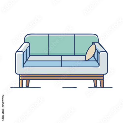 Stylish MidCentury Modern Sofa with Pillow and Streamlined Design Elements